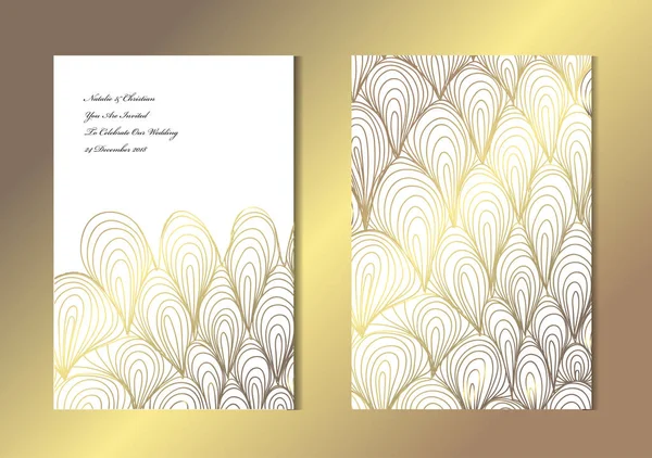 Elegantní Zlaté Karty Dekorativní Vlny Designovými Prvky Lze Použít Pro — Stockový vektor