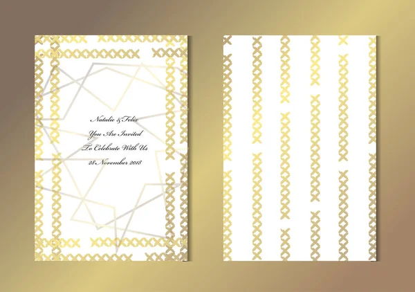 Cartões Dourados Elegantes Com Pontos Decorativos Elementos Design Pode Ser — Vetor de Stock
