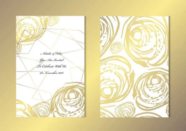 Elegante Goldene Karten Mit Dekorativen Designelementen Kann Für Hochzeit Babydusche — Stockvektor