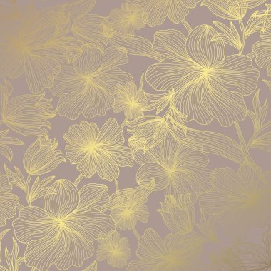 Elle çizilmiş dekoratif çiçek, tasarım öğeleri ile zarif altın desen. Çiçek desenli davetiye, tebrik kartları, scrapbooking, baskı, hediye paketi, üretim için