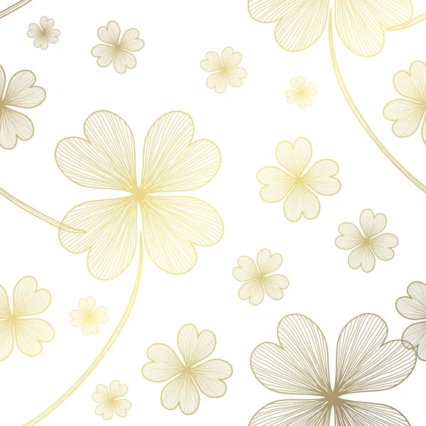 Elegantes Goldenes Muster Mit Handgezeichneten Dekorativen Kleeblättern Designelementen Blumenmuster Für — Stockvektor