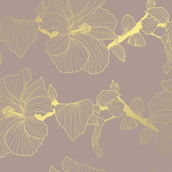 Élégant Motif Doré Avec Hibiscus Décoratif Dessiné Main Éléments Design — Image vectorielle