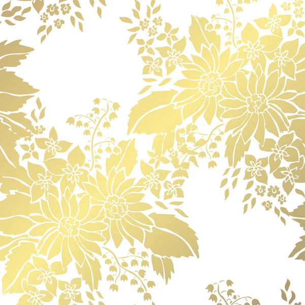 Elegant Golden Pattern Hand Drawn Decorative Flowers Design Elements Floral — Stock Vector