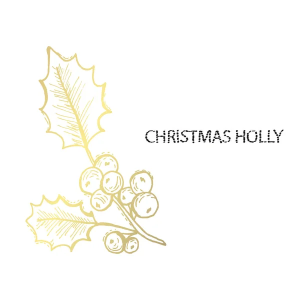 手绘金色圣诞冬青 设计元素 可用于卡片 礼品包装 圣诞节和新年背景 — 图库矢量图片
