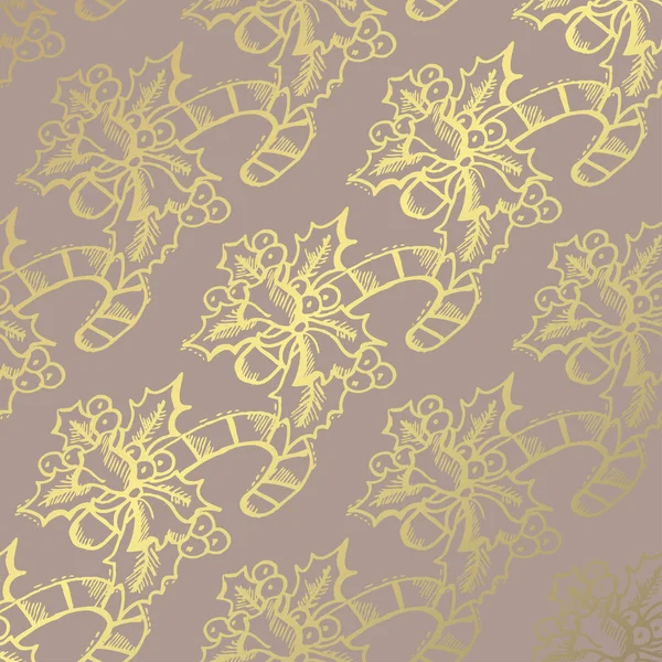 Зимовий Візерунок Намальованими Руками Золотими Ягідками Цукерками Елементами Дизайну Може — стоковий вектор