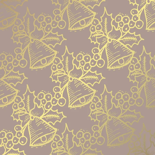 手で冬パターンには 黄金ヒイラギの果実 デザイン要素が描画されます ホリデイ 招待状 グリーティング カード スクラップブッ キング ギフト用包装紙 — ストックベクタ