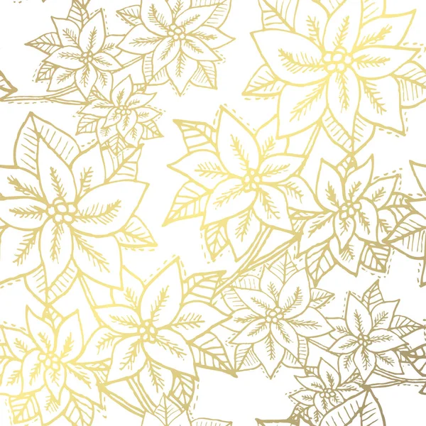 手で冬パターンには 黄金のポインセチアの花 デザイン要素が描かれています ホリデイ 招待状 グリーティング カード スクラップブッ キング ギフト用包装紙 — ストックベクタ