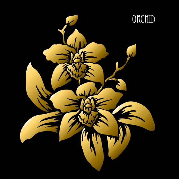 装饰兰花花 设计元素 可用于卡片 打印设计 金色花朵 — 图库矢量图片