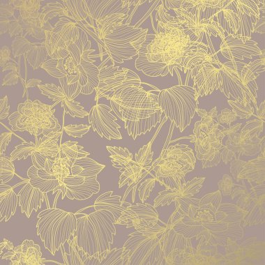 Elle çizilmiş dekoratif köpek gül, tasarım öğeleri ile zarif altın desen. Çiçek desenli davetiye, tebrik kartları, scrapbooking, baskı, hediye paketi, üretim için