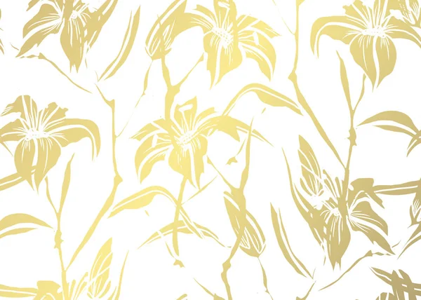 Elegancki Wzór Złoty Ręcznie Rysowane Ozdobny Lilie Elementy Projektu Kwiatowy — Wektor stockowy