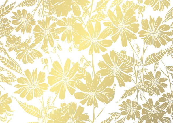 Elegantes Goldenes Muster Mit Handgezeichneten Dekorativen Kamillen Designelemente Blumenmuster Für — Stockvektor