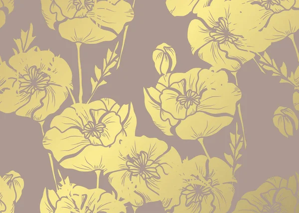 Κομψό Χρυσό Μοτίβο Χέρι Διακοσμητικά Παπαρούνες Σχεδιαστικά Στοιχεία Floral Μοτίβο — Διανυσματικό Αρχείο