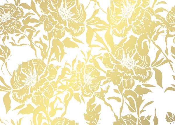 手描きの装飾的な牡丹 デザイン要素でエレガントな黄金パターン 招待状 グリーティング カード スクラップブッ キング ギフト用包装紙 製造業の花柄 — ストックベクタ