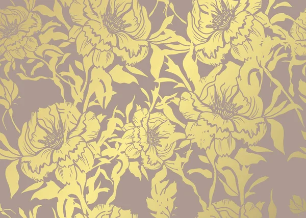 Elegant Golden Pattern Hand Drawn Decorative Peonies Design Elements Floral — Stock Vector
