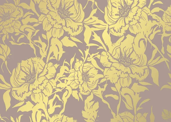 Élégant Motif Doré Avec Pivoines Décoratives Dessinées Main Éléments Design — Image vectorielle