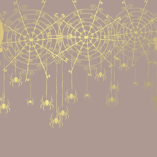 Elegantní Zlatý Vzorek Ručně Kreslenou Dekorativní Pavouky Designovými Prvky Lze — Stockový vektor
