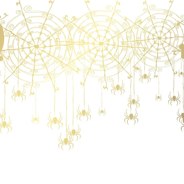 Elegante Gouden Patroon Met Hand Getrokken Decoratieve Spinnen Ontwerpelementen Kan — Stockvector