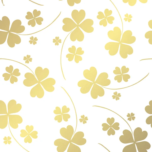 Elegant Golden Pattern Hand Drawn Decorative Lucky Clovers Design Elements — Stock Vector