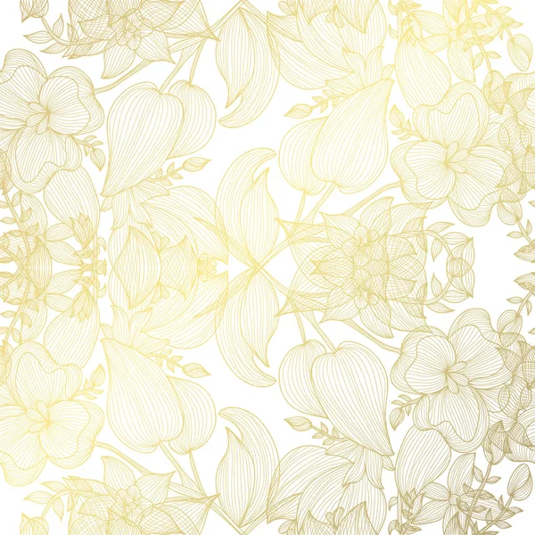 Elegant Golden Pattern Hand Drawn Decorative Leaves Design Elements Floral — Stock Vector