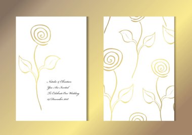 Dekoratif gül, tasarım öğeleri ile zarif altın kartları. Kullanılabilir düğün, bebek duş, anneler günü, Sevgililer günü, Doğum günü, rsvp kartları, davetiyeler, tebrik için. Altın şablon arka plan