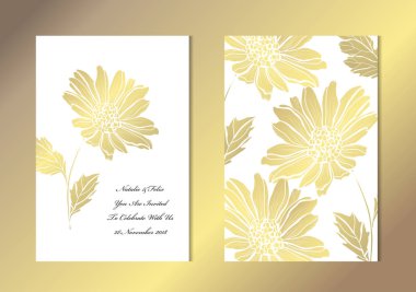 Dekoratif Aster, tasarım öğeleri ile zarif altın kartları. Kullanılabilir düğün, bebek duş, anneler günü, Sevgililer günü, Doğum günü, rsvp kartları, davetiyeler, tebrik için. Altın şablon arka plan