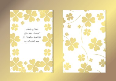 Dekoratif yonca, tasarım öğeleri ile zarif altın kartları. Kullanılabilir düğün, bebek duş, anneler günü, Sevgililer günü, Doğum günü, rsvp kartları, davetiyeler, tebrik için. Altın şablon arka plan