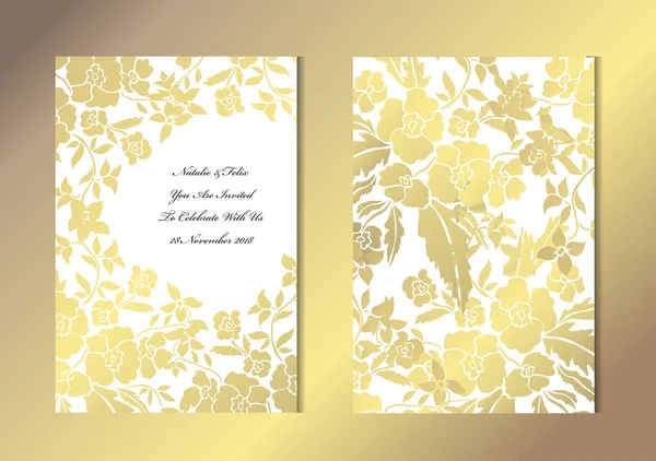 Elegant Golden Cards Decorative Flowers Design Elements Can Used Wedding — Stock Vector
