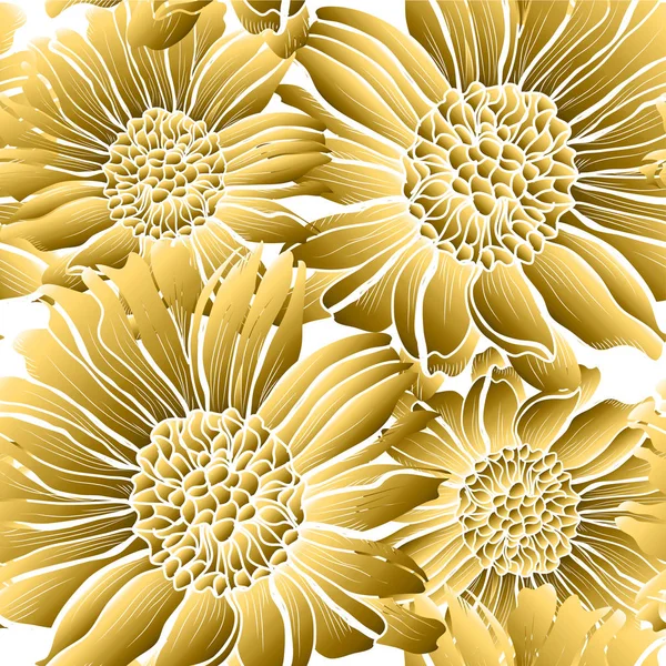 Gyllene Sömlösa Mönster Med Blommor Designelement Blommönster För Inbjudningar Kort — Stock vektor