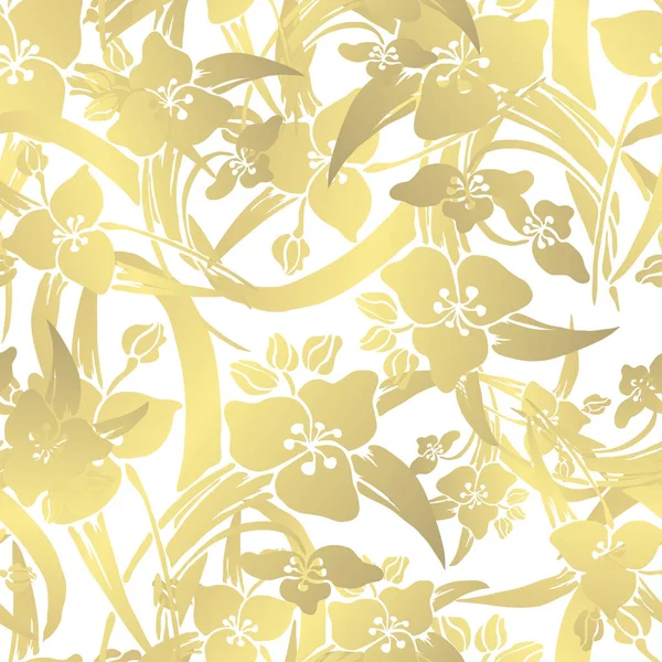 Gyllene Sömlösa Mönster Med Lily Blommor Designelement Blommönster För Inbjudningar — Stock vektor