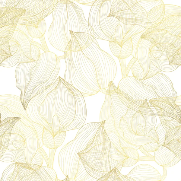 オランダカイウ花 デザイン要素を持つ黄金のシームレスなパターン 招待状 カード ギフト用包装紙 花柄の壁紙します — ストックベクタ
