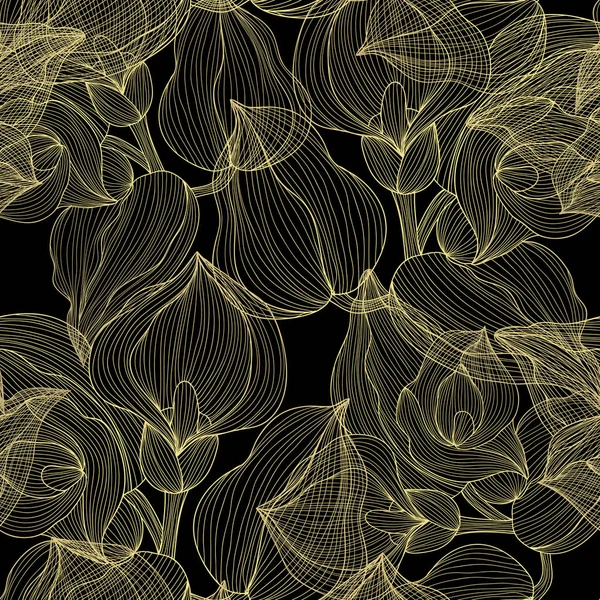 Gyllene Sömlösa Mönster Med Calla Blommor Designelement Blommönster För Inbjudningar — Stock vektor