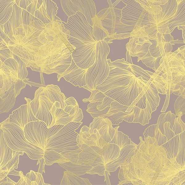 Χρυσή Χωρίς Ραφή Πρότυπο Ροδαλά Λουλούδια Σχεδιαστικά Στοιχεία Floral Μοτίβο — Διανυσματικό Αρχείο