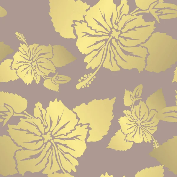 Patrón Dorado Sin Costuras Con Flores Hibisco Elementos Diseño Patrón — Archivo Imágenes Vectoriales