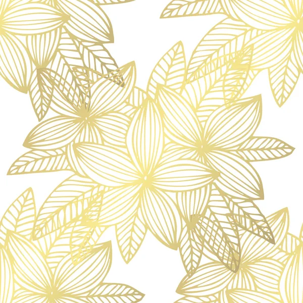 Zlatý Vzor Bezešvé Květy Plumeria Designovými Prvky Tapety Květinový Vzor — Stockový vektor