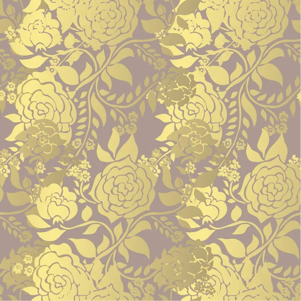 Golden Seamless Pattern Rose Flowers Design Elements Floral Pattern Invitations — Stock Vector