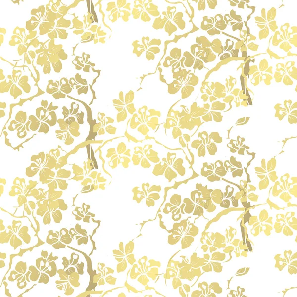 Золотистый Бесшовный Узор Цветками Сакуры Элементы Дизайна Цветочный Узор Приглашений — стоковый вектор