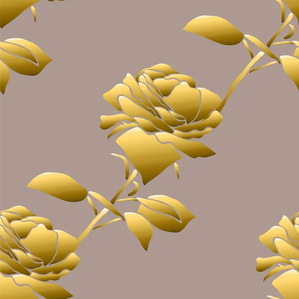 金色无缝图案与玫瑰花 设计元素 用于邀请 印刷品 礼品包装 纺织品 壁纸的花卉图案 — 图库矢量图片
