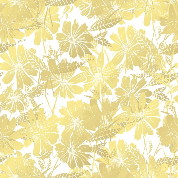 Goldenes Nahtloses Muster Mit Kamillenblüten Designelemente Blumenmuster Für Einladungen Karten — Stockvektor