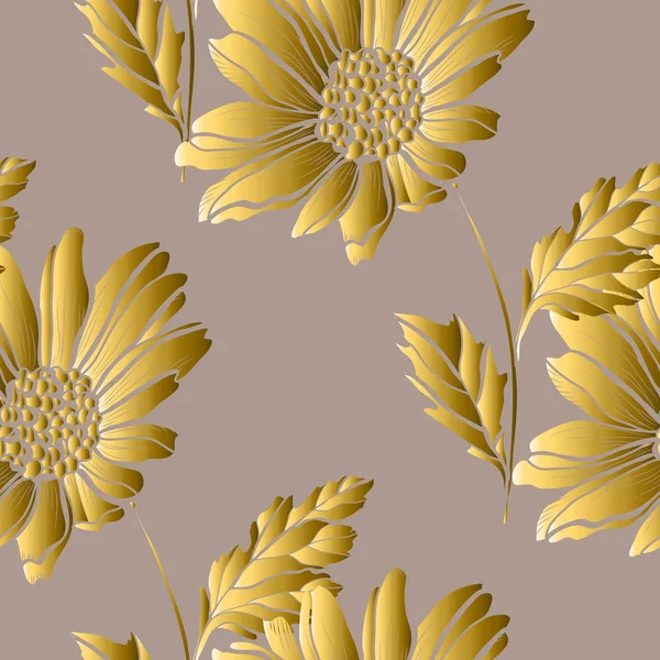 金色无缝图案与花草 设计元素 用于邀请 印刷品 礼品包装 纺织品 壁纸的花卉图案 — 图库矢量图片