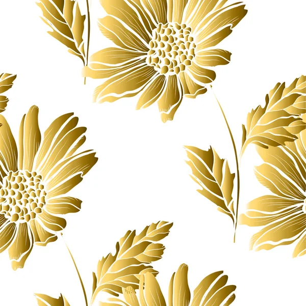 Aster Çiçekler Tasarım Öğeleri Ile Altın Seamless Modeli Davetiyeler Kartları — Stok Vektör