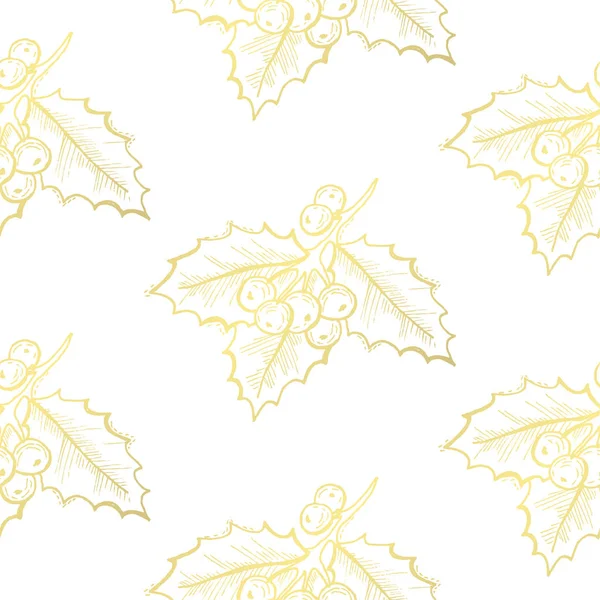 Золотистый Безморский Узор Пустотелыми Ягодами Элементами Дизайна Рождественский Новогодний Узор — стоковый вектор