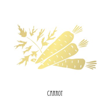 Elle çizilmiş altın havuç, tasarım öğesi. Kullanılabilir kartları, davetiyeler, scrapbooking, baskı, kumaş, üretim, gıda Temalar için. Gıda tema. Altın sebze