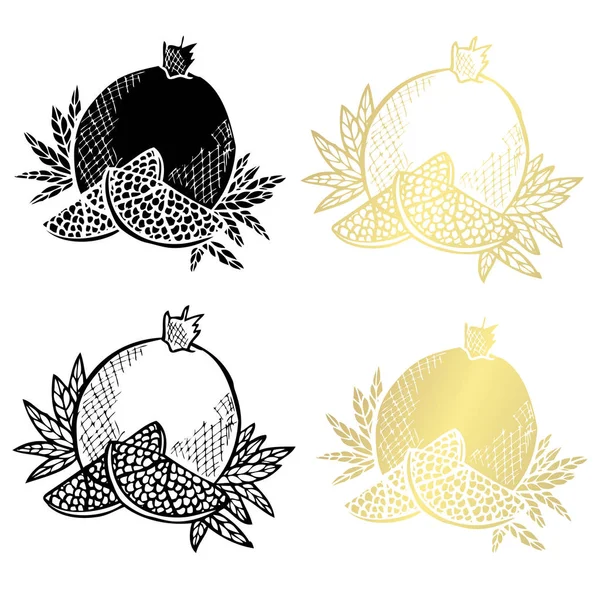 手绘石榴 设计元素 可用于卡片 剪贴簿 食品主题 金黄果子 — 图库矢量图片