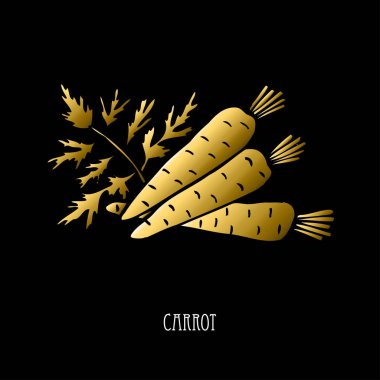 Çizilmiş altın havuç, tasarım öğeleri ver. Kullanılabilir kartları, davetiyeler, scrapbooking, baskı, kumaş, üretim, gıda Temalar için. Gıda tema. Altın sebze