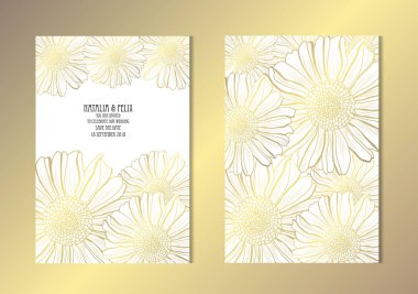 Dekoratif Aster, tasarım öğeleri ile zarif altın kartları. Kullanılabilir düğün, bebek duş, anneler günü, Sevgililer günü, Doğum günü, rsvp kartları, davetiyeler, tebrik için. Altın şablon arka plan