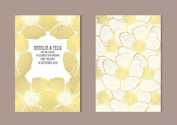 Κομψό Χρυσές Κάρτες Dog Τριαντάφυλλο Λουλούδια Σχεδιαστικά Στοιχεία Μπορεί Χρησιμοποιηθεί — Διανυσματικό Αρχείο