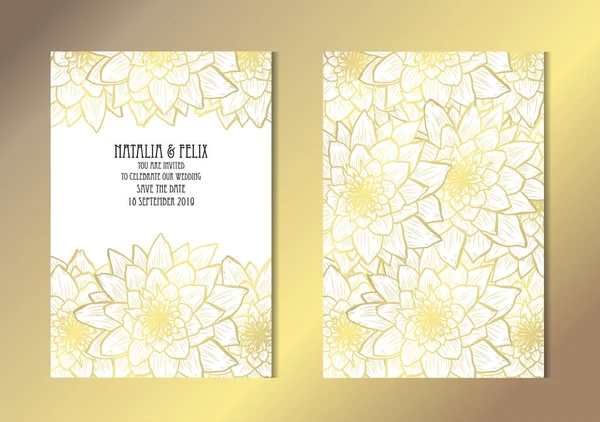 Elegant Gyllene Korten Med Lotusblommor Designelement Kan Användas För Bröllop — Stock vektor