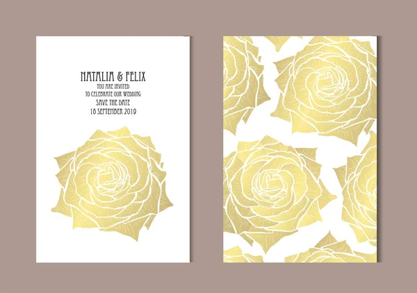 Κομψό Χρυσές Κάρτες Ροδαλά Λουλούδια Σχεδιαστικά Στοιχεία Μπορεί Χρησιμοποιηθεί Για — Διανυσματικό Αρχείο