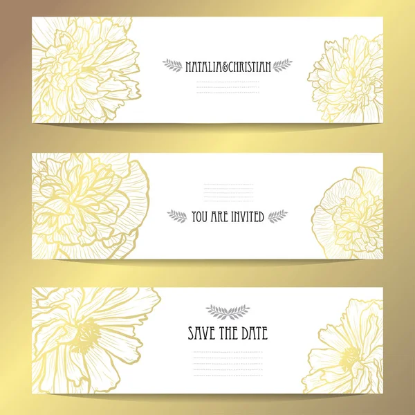 装飾的な花 デザイン要素でエレガントな黄金カード 結婚式 ベビー シャワー 母の日 バレンタインデー 誕生日 Rsvp カード — ストックベクタ