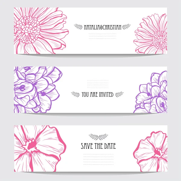 Eleganti Carte Con Fiori Decorativi Elementi Design Può Essere Utilizzato — Vettoriale Stock